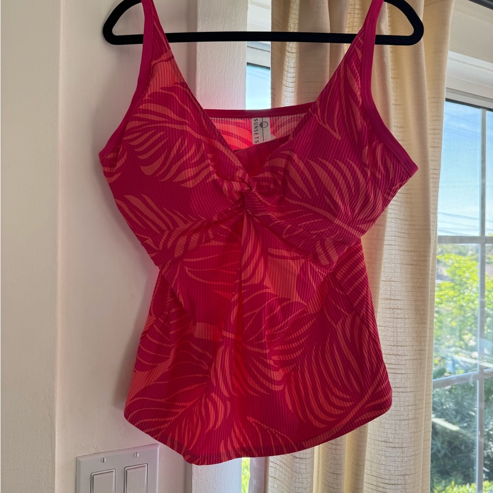 Women's Pink Tropical Print Tankini Swim Top - Picture 4 of 5